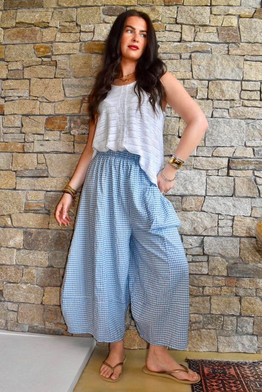 Arbi Gingham Pocket Culotte Pant Denim